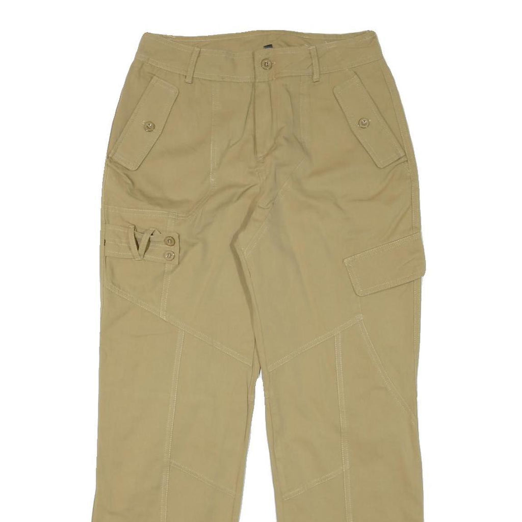 Mens Beige Cotton Blend Regular Fit Cargo Trousers W28 L28 Utility Zip Closure