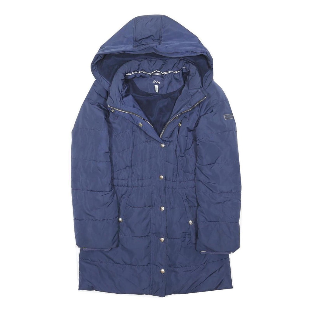 JOULES Girls Navy Blue Puffer Jacket 11Y Polyester Blend Hooded Zip Casual