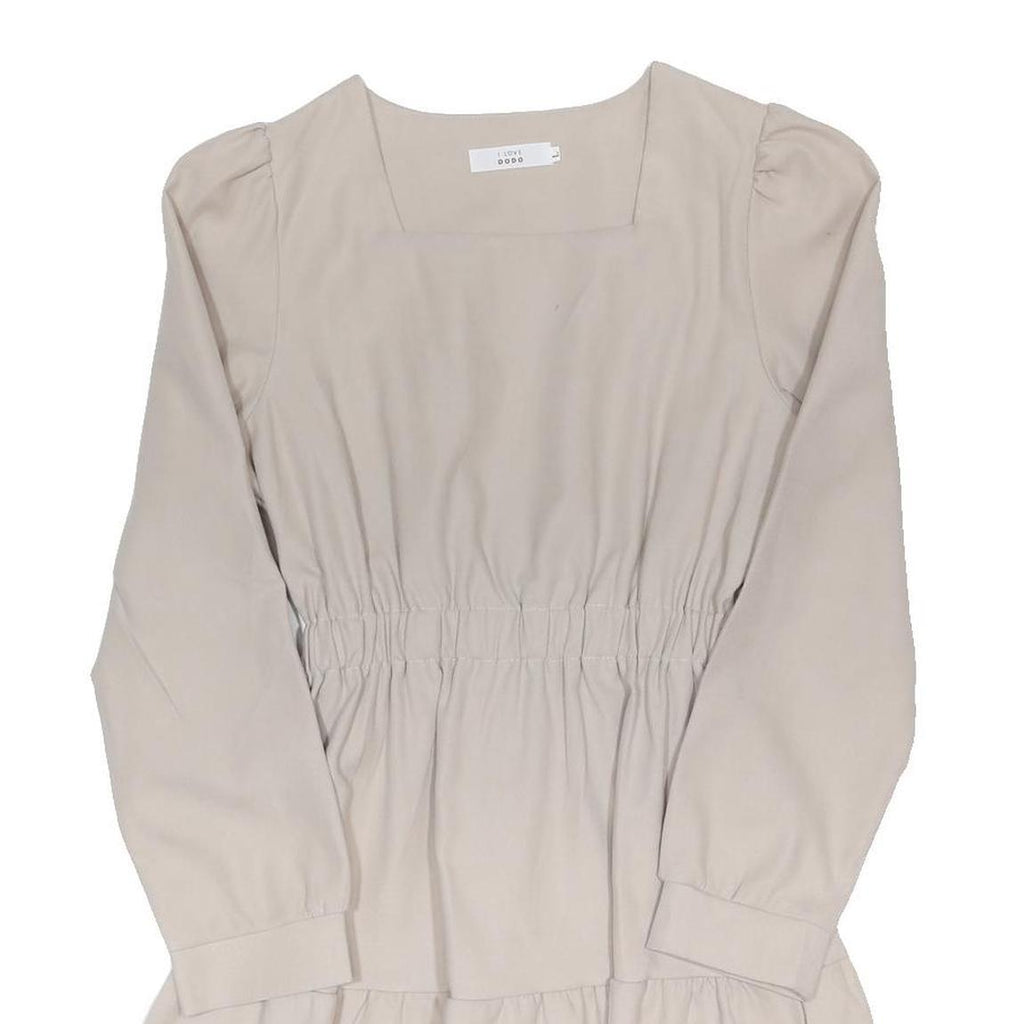 I LOVE DODO Womens Cream Cotton Blend Day Dress Long Sleeve Knee Length L