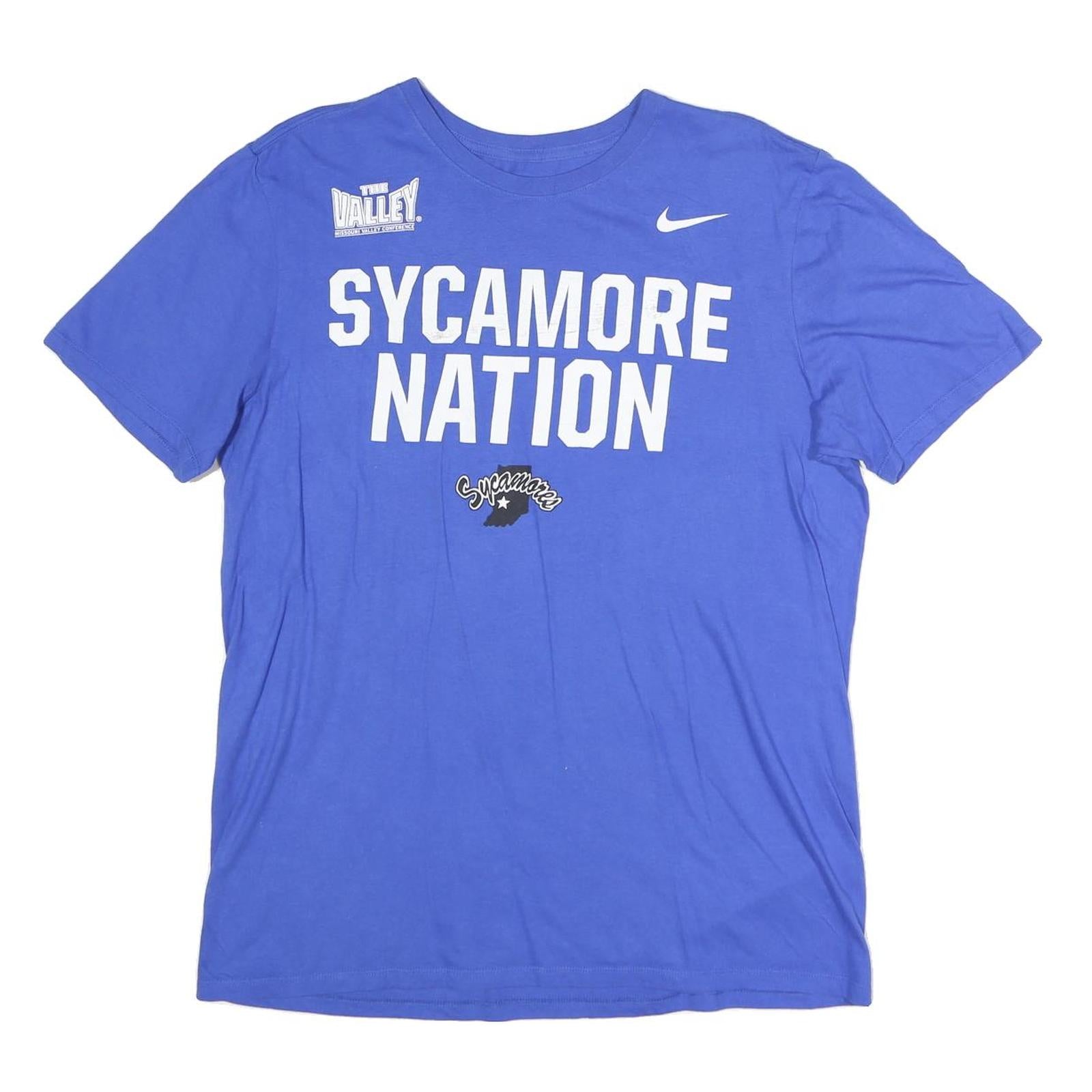 NIKE Mens Blue Sycamore Nation Graphic T-Shirt L Short Sleeve Crew Neck