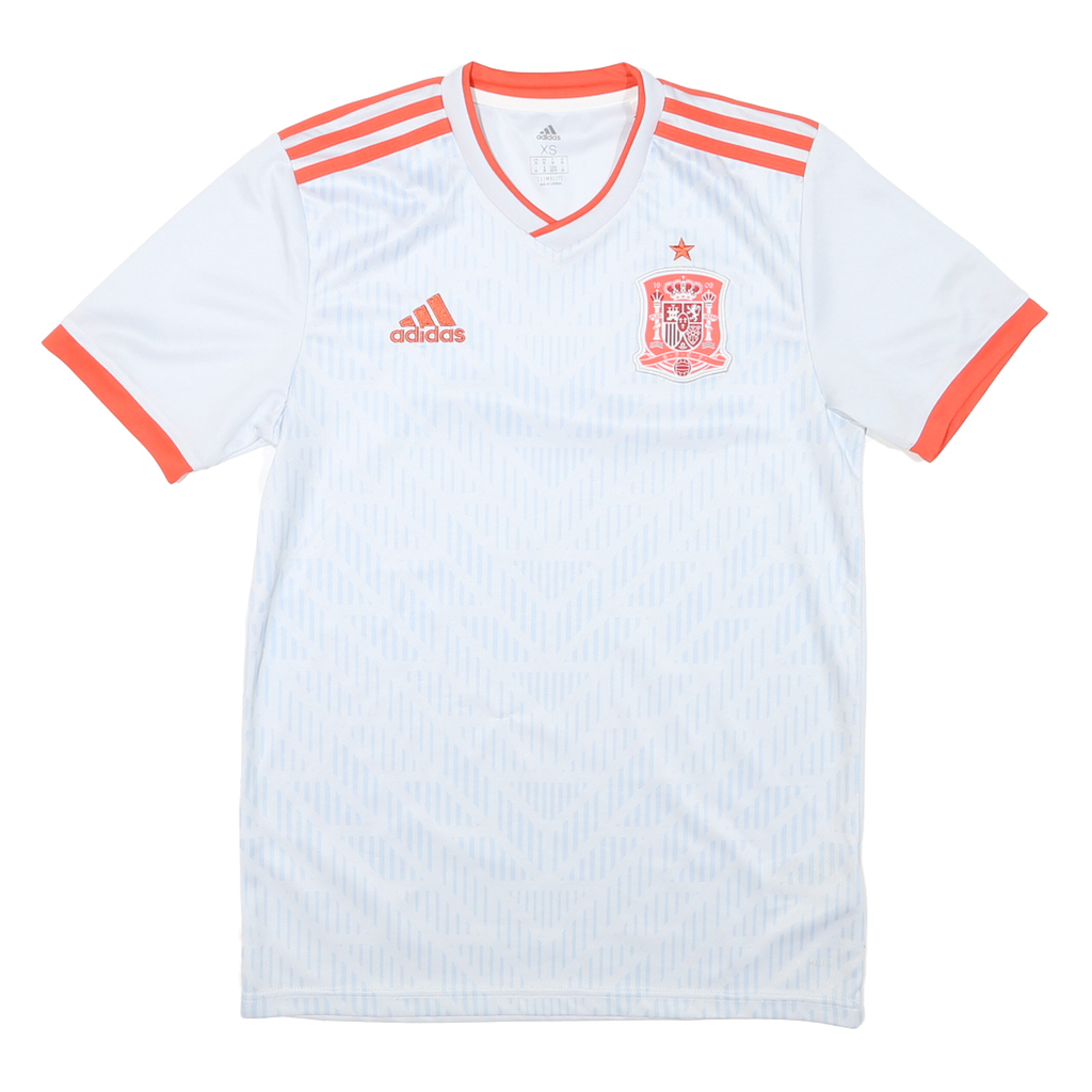 ADIDAS Mens White & Orange Football Shirt XS Short Sleeve V-Neck Zip Jersey