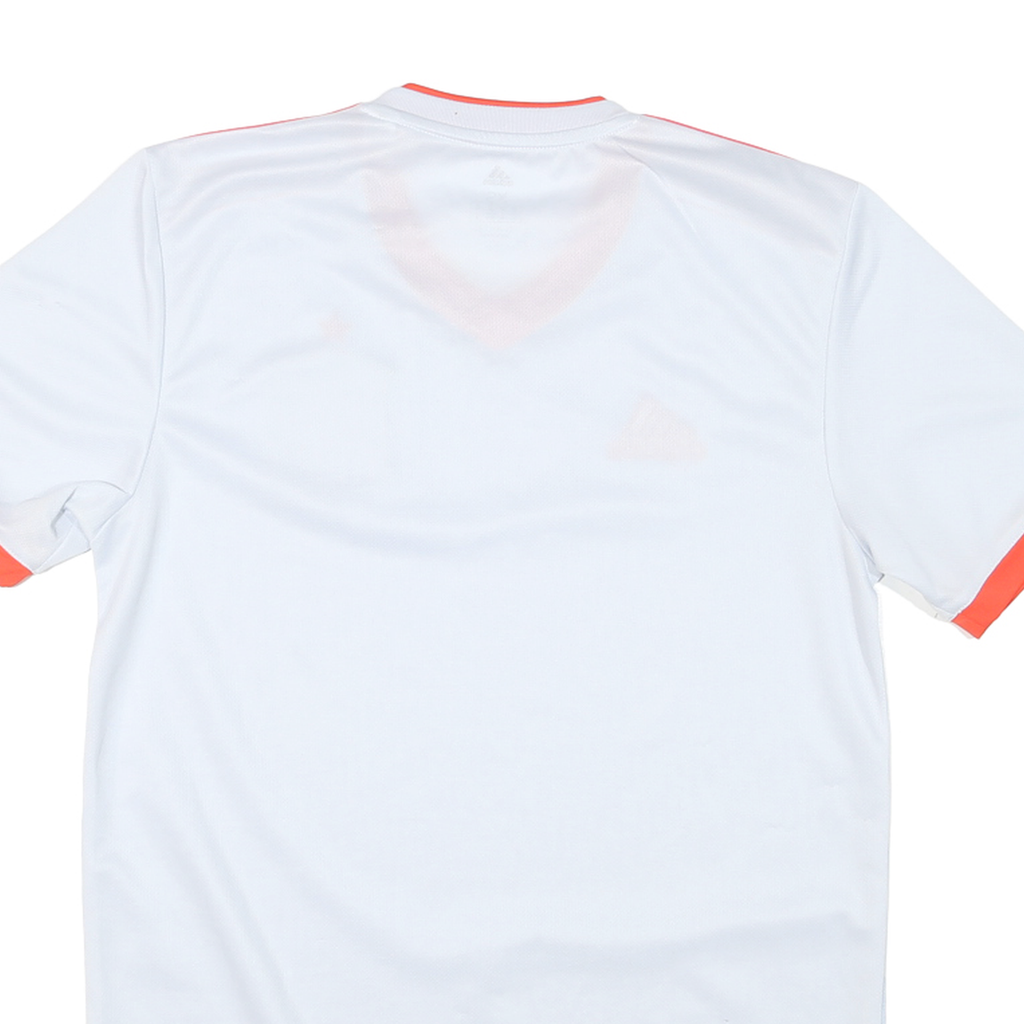 ADIDAS Mens White & Orange Football Shirt XS Short Sleeve V-Neck Zip Jersey