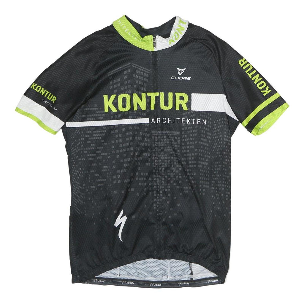 CUORE Mens Black & Green Cycling T-Shirt L Short Sleeve Crew Neck Polyester