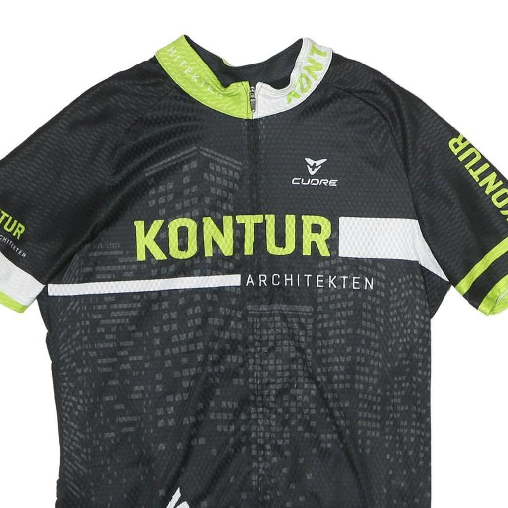 CUORE Mens Black & Green Cycling T-Shirt L Short Sleeve Crew Neck Polyester