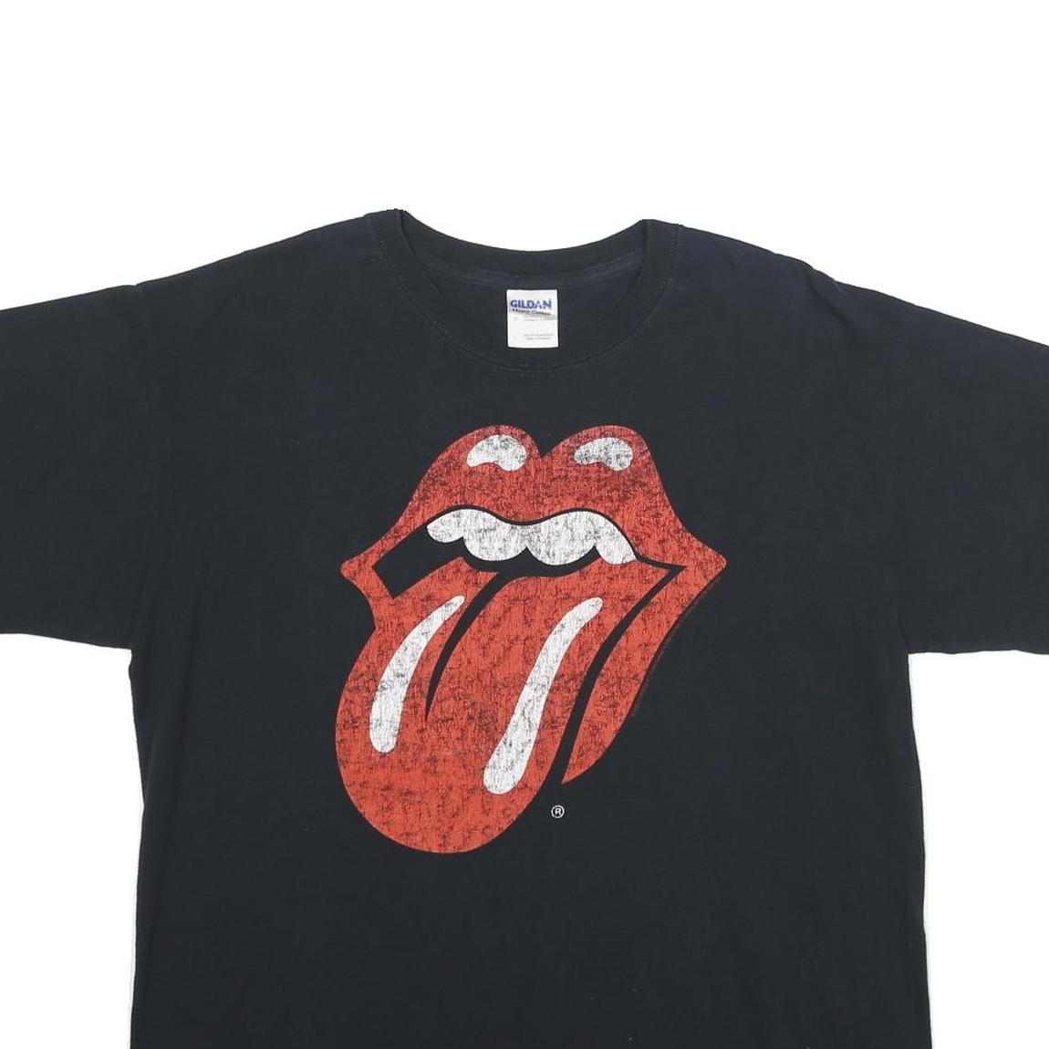 GILDAN Mens Black Rolling Stones Graphic T-Shirt L Short Sleeve Crew Neck