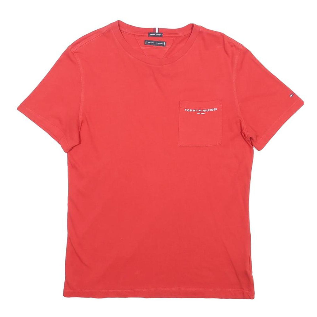 TOMMY HILFIGER Mens Red Crew Neck Short Sleeve T-Shirt S Pocket Graphic Print