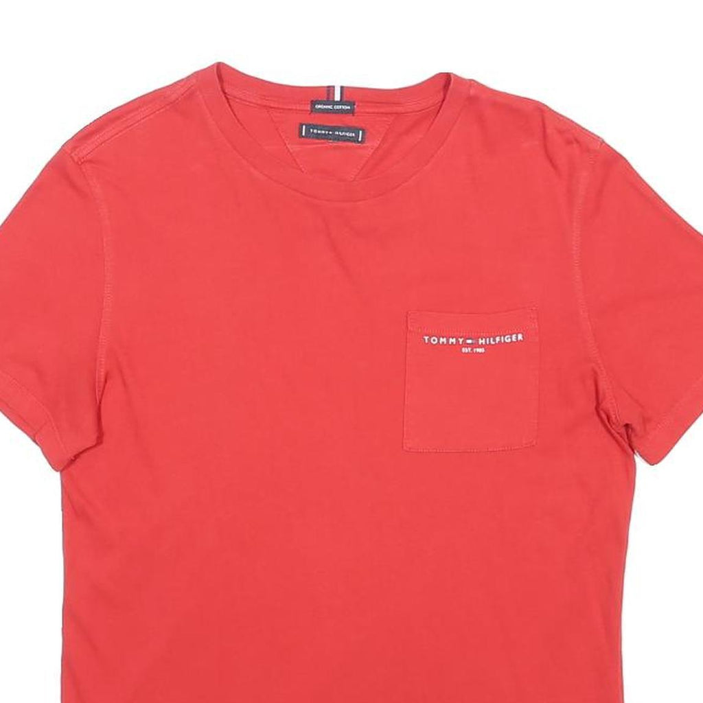 TOMMY HILFIGER Mens Red Crew Neck Short Sleeve T-Shirt S Pocket Graphic Print