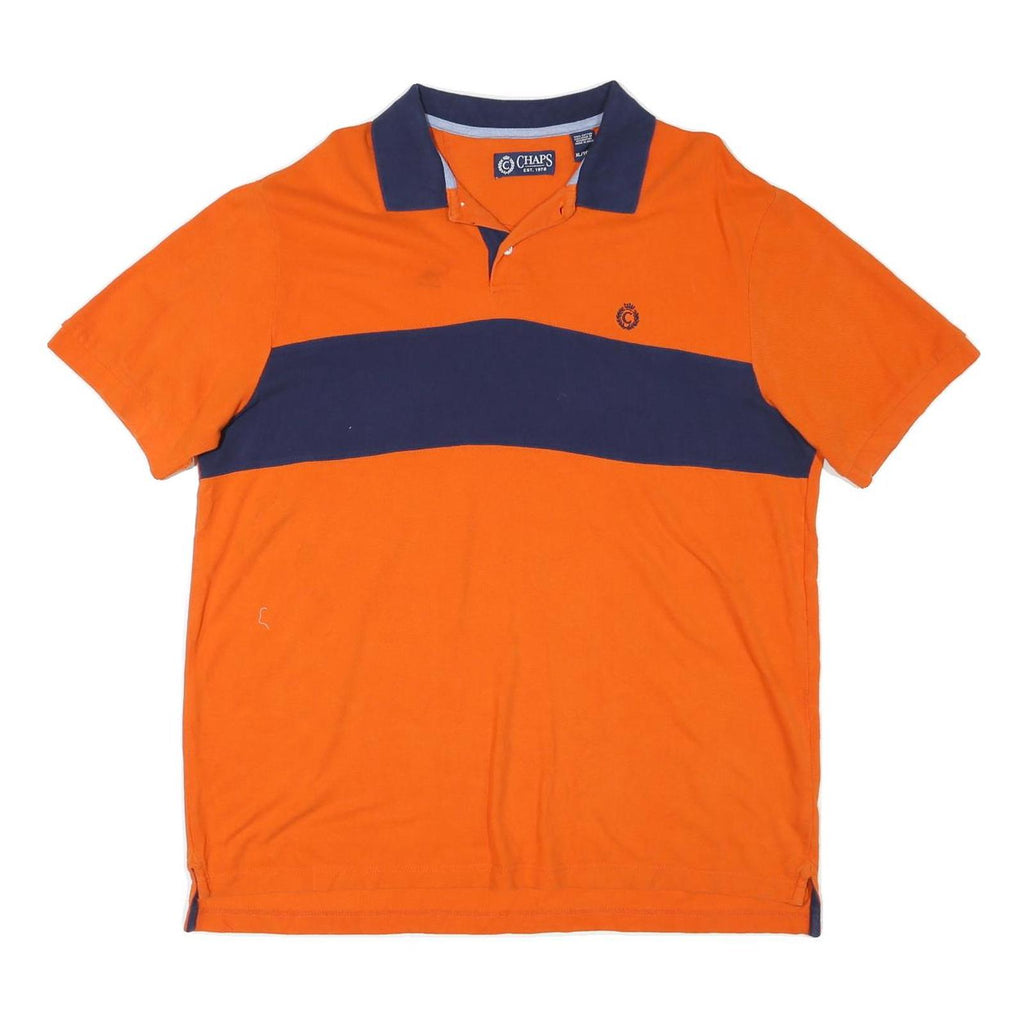 CHAPS Mens Orange & Navy Short Sleeve Colourblock Polo Shirt XL Casual