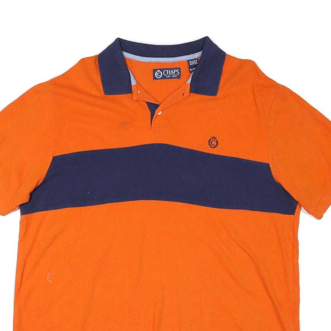 CHAPS Mens Orange & Navy Short Sleeve Colourblock Polo Shirt XL Casual