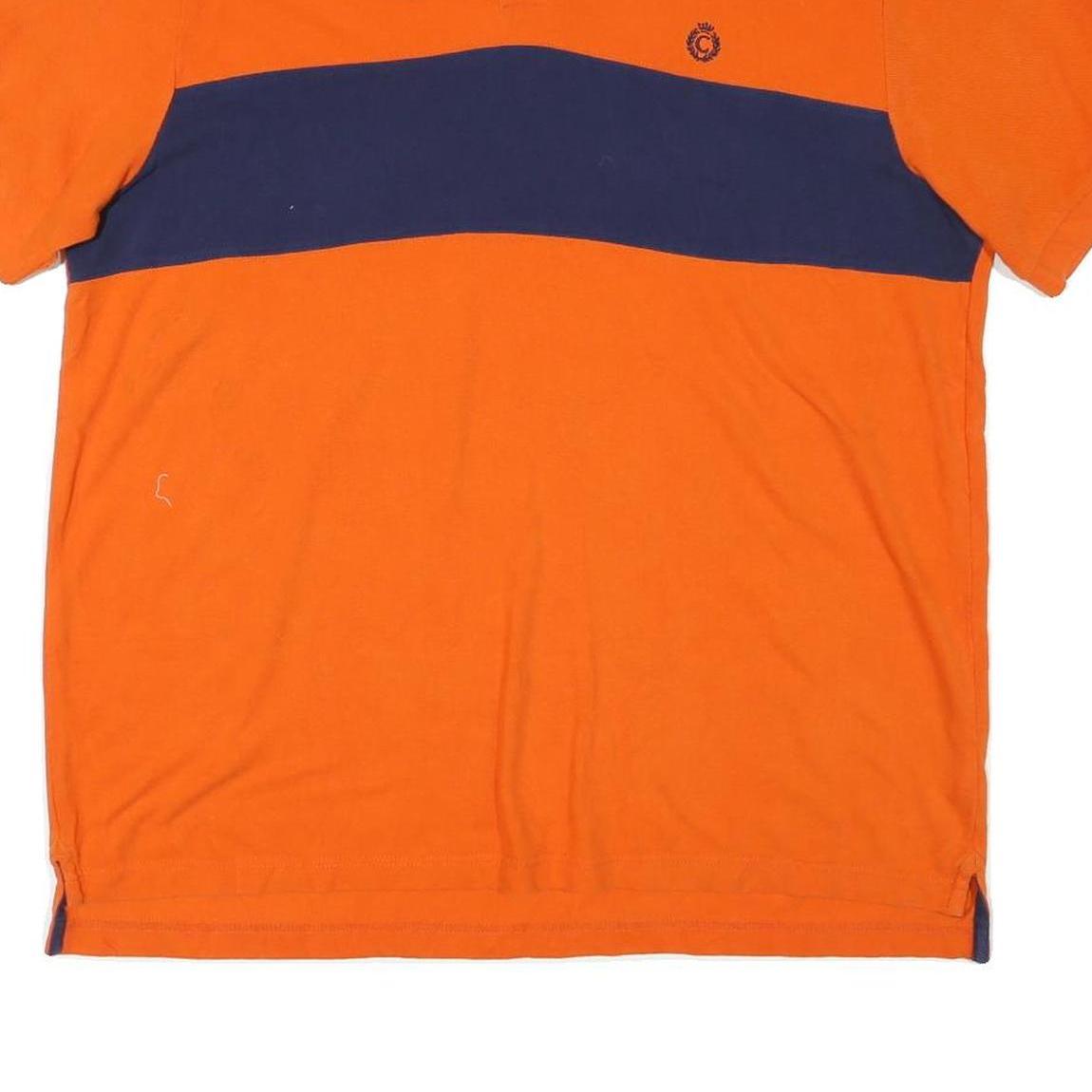 CHAPS Mens Orange & Navy Short Sleeve Colourblock Polo Shirt XL Casual