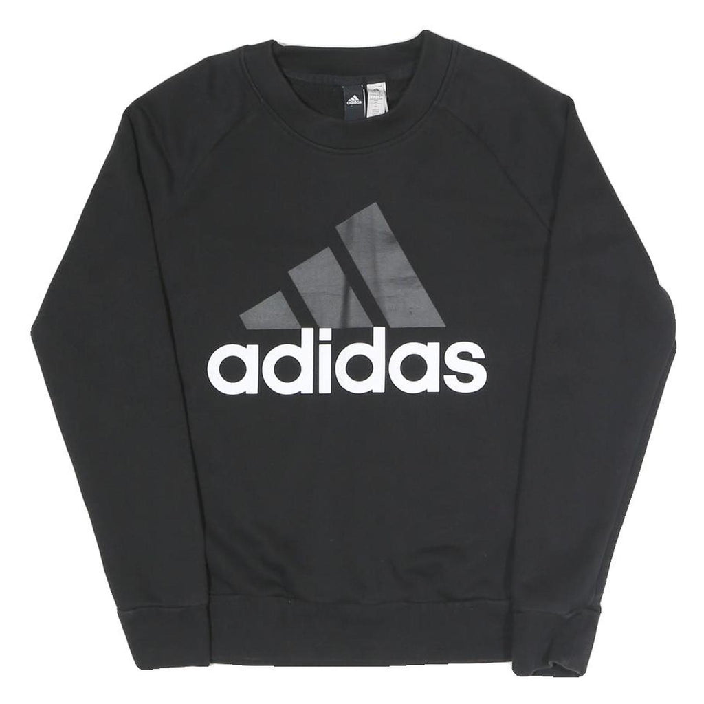ADIDAS Womens Black Cotton Blend Crew Neck S Logo Sweatshirt Pullover
