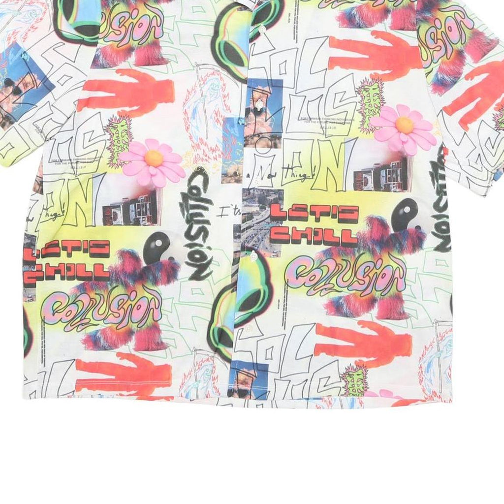 COLLUSION Mens White Red & Green Graphic Print Shirt M Short Sleeve Button Shirt