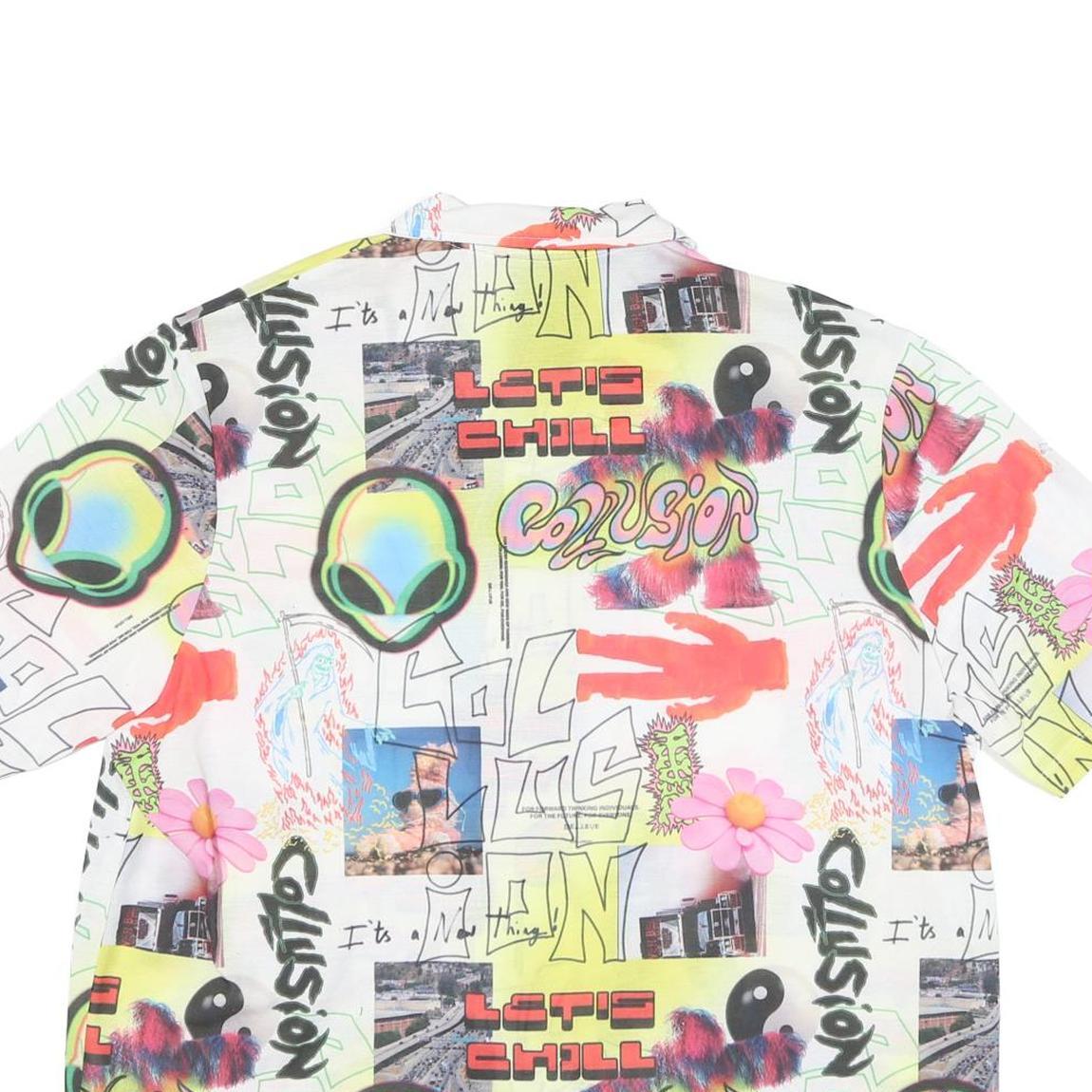 COLLUSION Mens White Red & Green Graphic Print Shirt M Short Sleeve Button Shirt