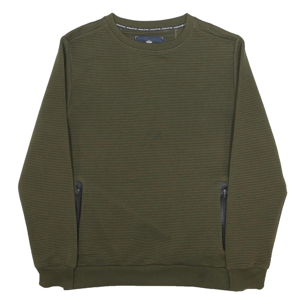 SOULSTAR Mens Green Sweatshirt Crew Neck M Zipped Pockets Casual Everyday