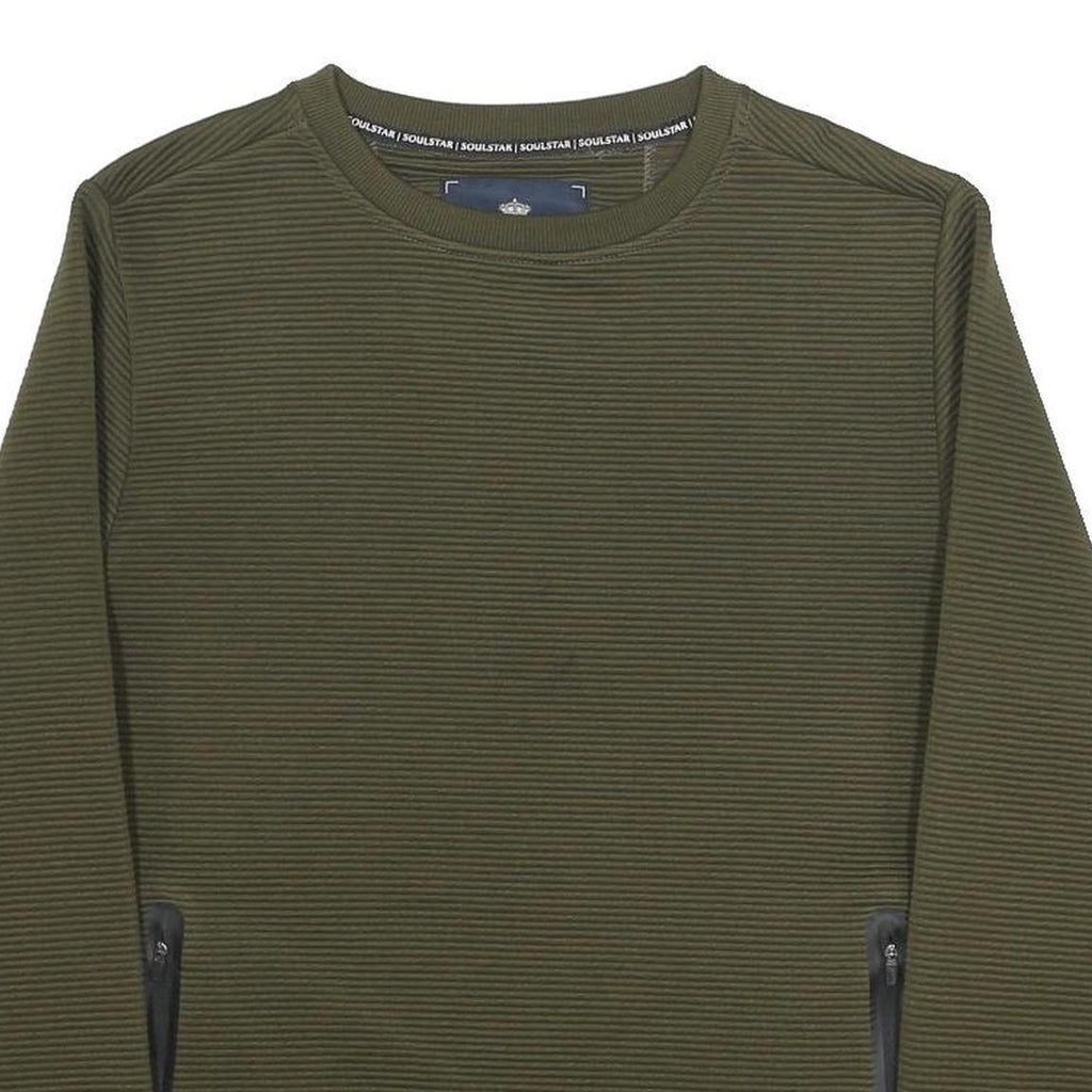 SOULSTAR Mens Green Sweatshirt Crew Neck M Zipped Pockets Casual Everyday