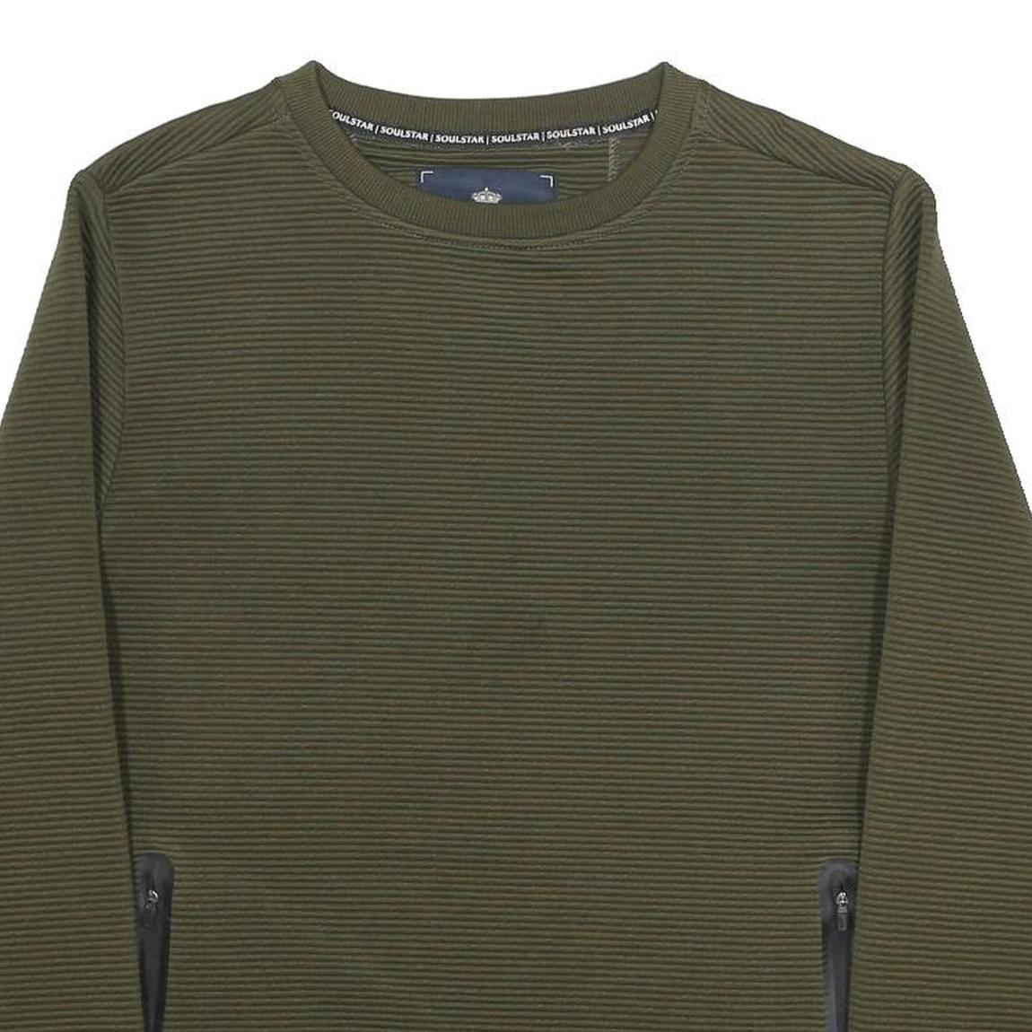 SOULSTAR Mens Green Sweatshirt Crew Neck M Zipped Pockets Casual Everyday