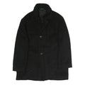 Mens Black Wool Plain Jacket L Zip Closure Classic Fit Long Sleeve Elegant