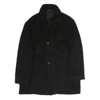 Mens Black Wool Plain Jacket L Zip Closure Classic Fit Long Sleeve Elegant
