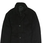 Mens Black Wool Plain Jacket L Zip Closure Classic Fit Long Sleeve Elegant