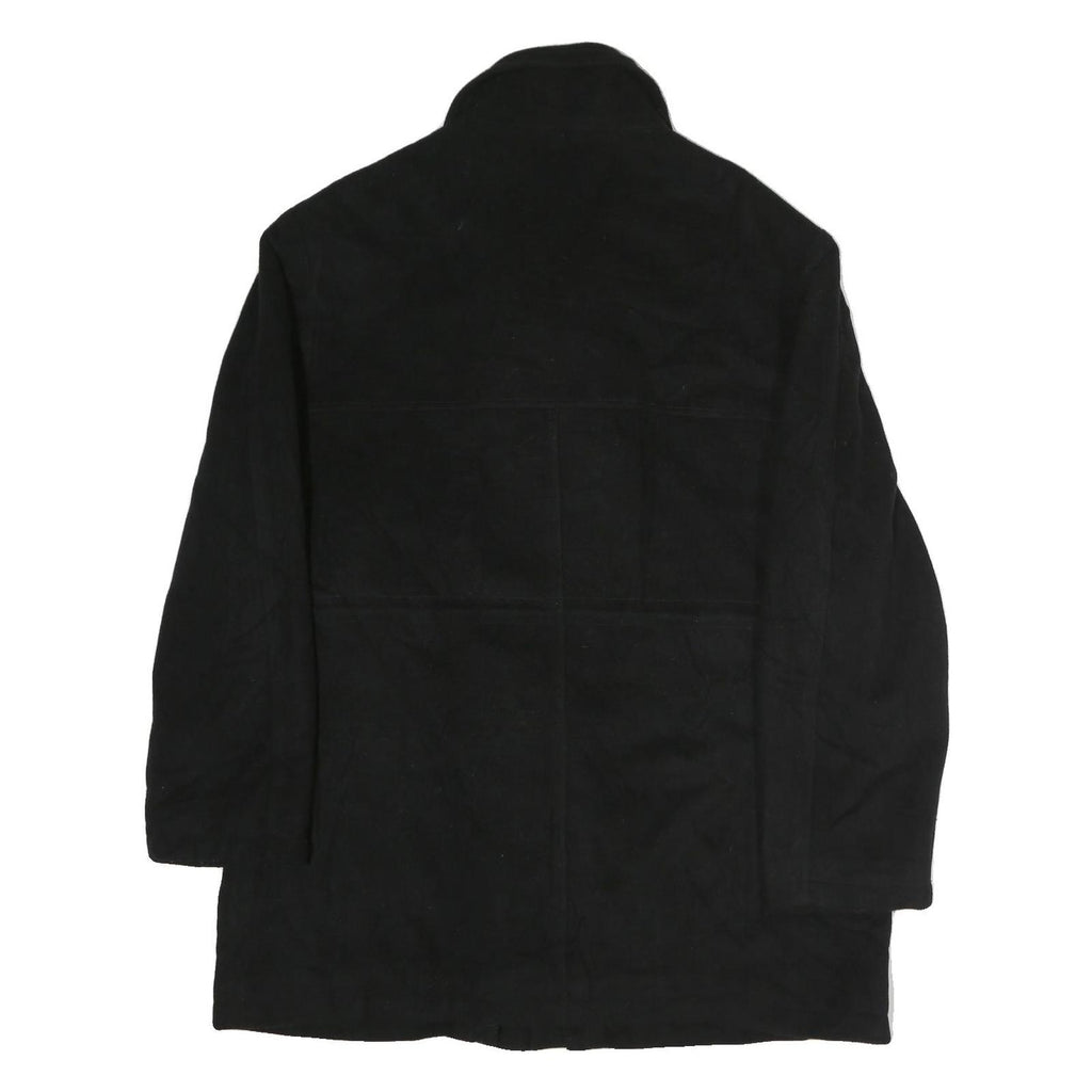Mens Black Wool Plain Jacket L Zip Closure Classic Fit Long Sleeve Elegant