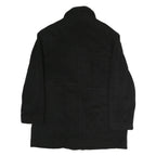 Mens Black Wool Plain Jacket L Zip Closure Classic Fit Long Sleeve Elegant