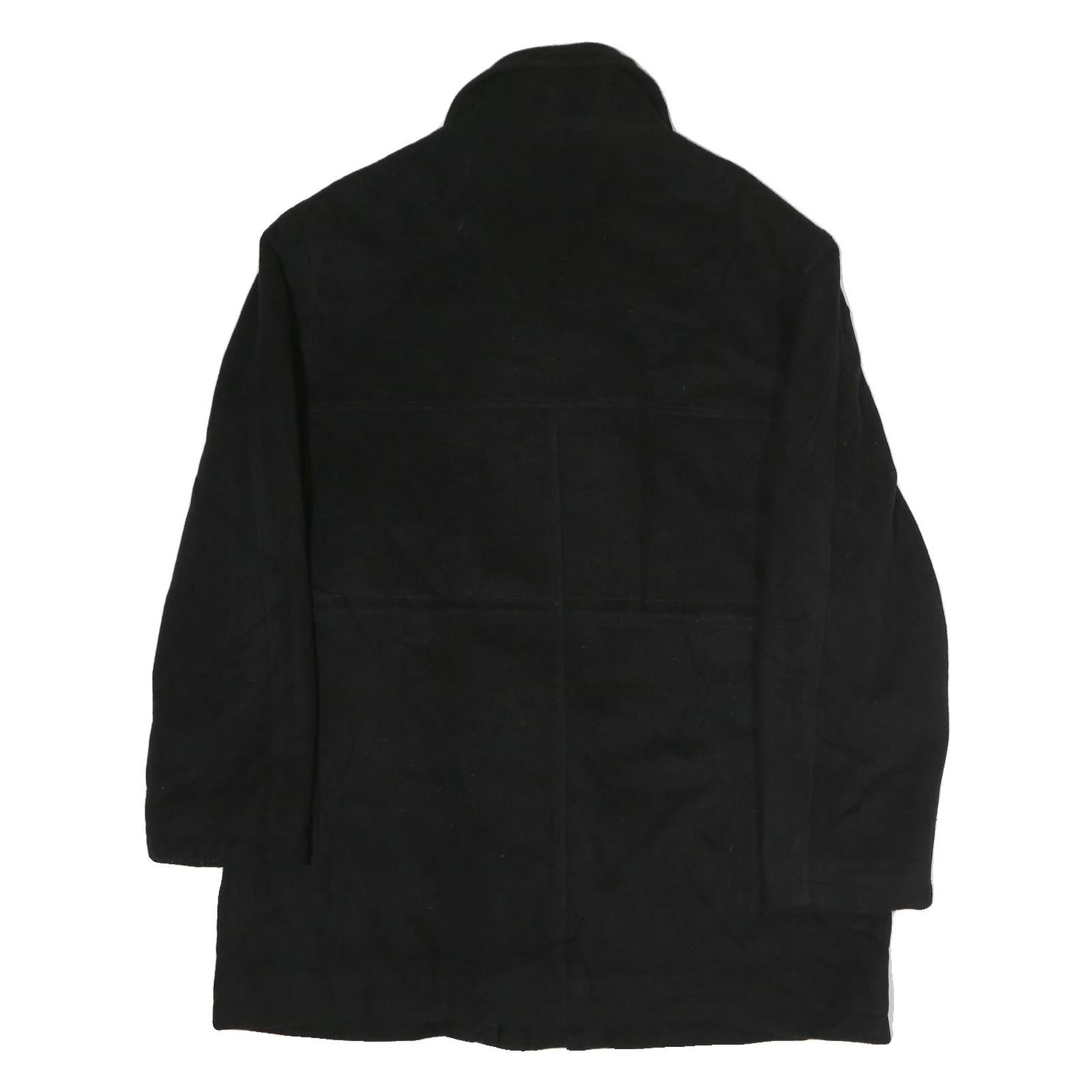 Mens Black Wool Plain Jacket L Zip Closure Classic Fit Long Sleeve Elegant
