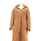 Womens Beige Brown Long Sleeve Button Cotton Blend Jacket L Hooded Plain Fall
