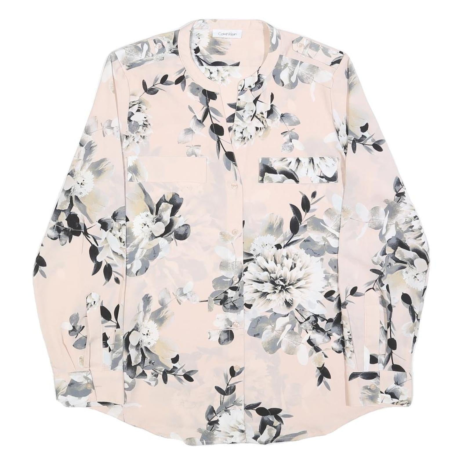 CALVIN KLEIN Womens Pink Floral Printed Shirt Long Sleeve Round Neck L Elegant
