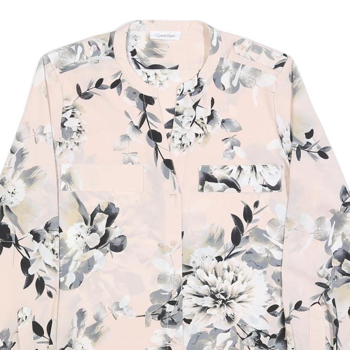 CALVIN KLEIN Womens Pink Floral Printed Shirt Long Sleeve Round Neck L Elegant