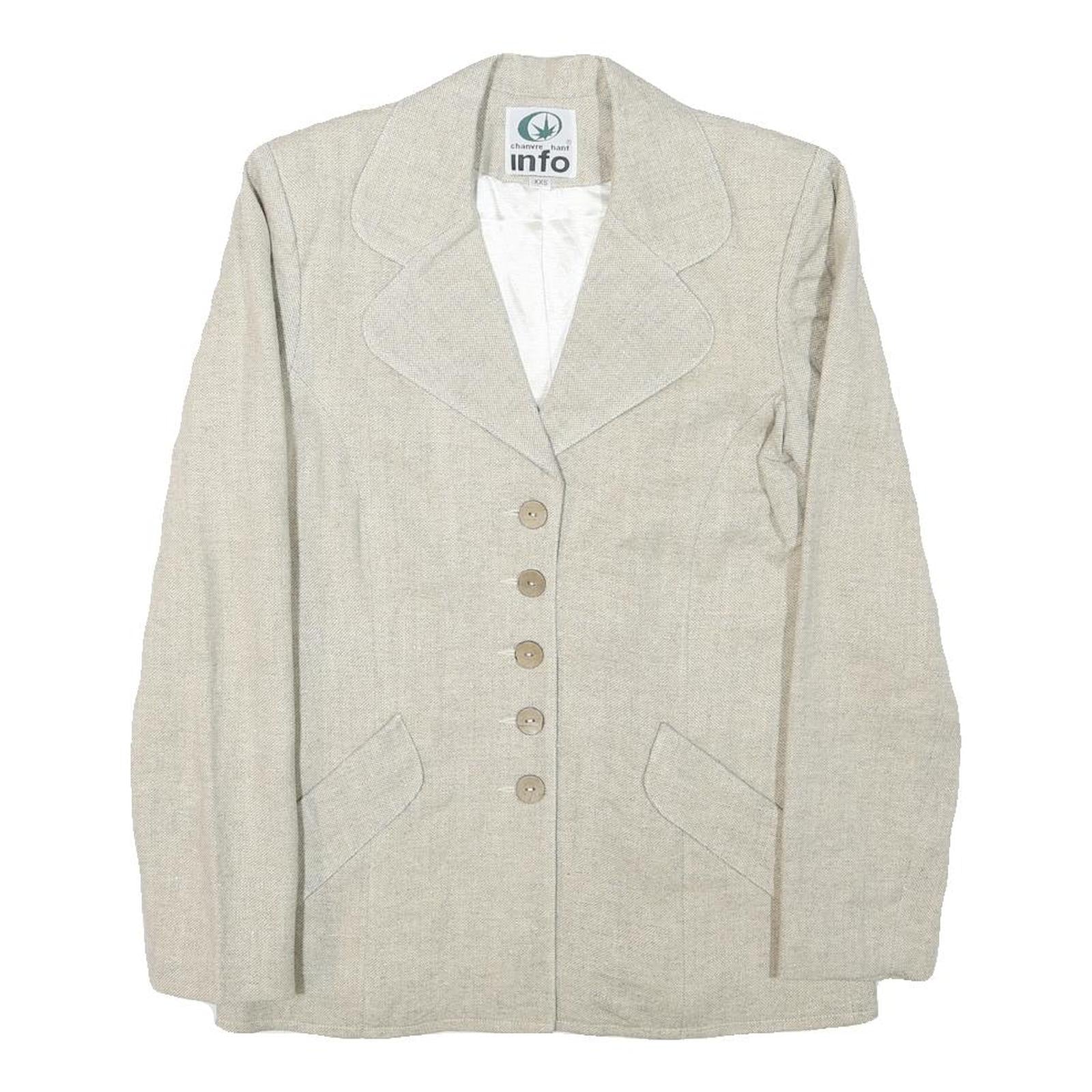 INFO Womens Beige Wool Blend Button Jacket XXS Woven Classic Tailored