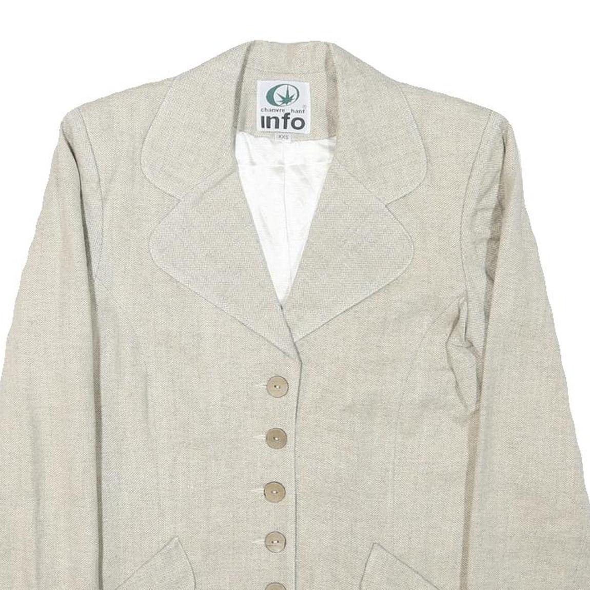INFO Womens Beige Wool Blend Button Jacket XXS Woven Classic Tailored