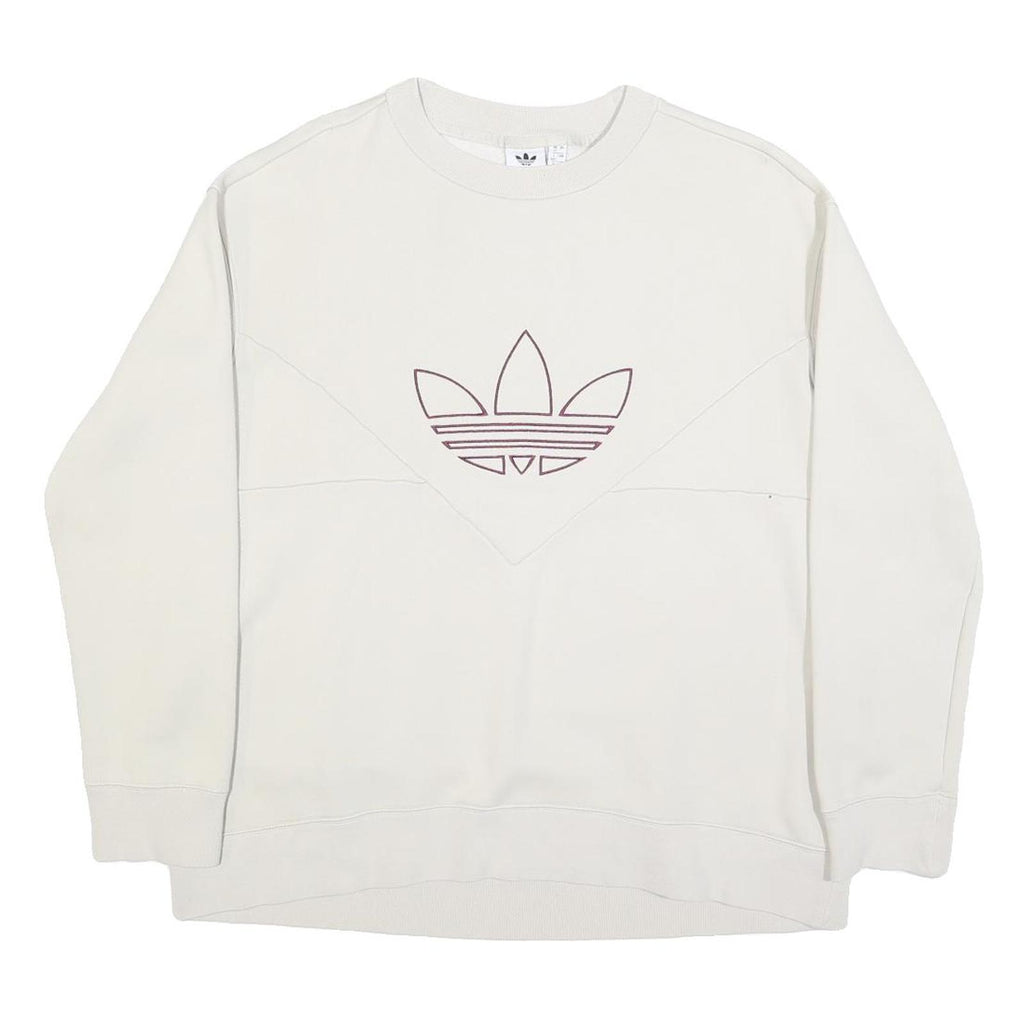 ADIDAS Womens Cream Sweatshirt Crew Neck UK 12 Cotton Blend Pullover