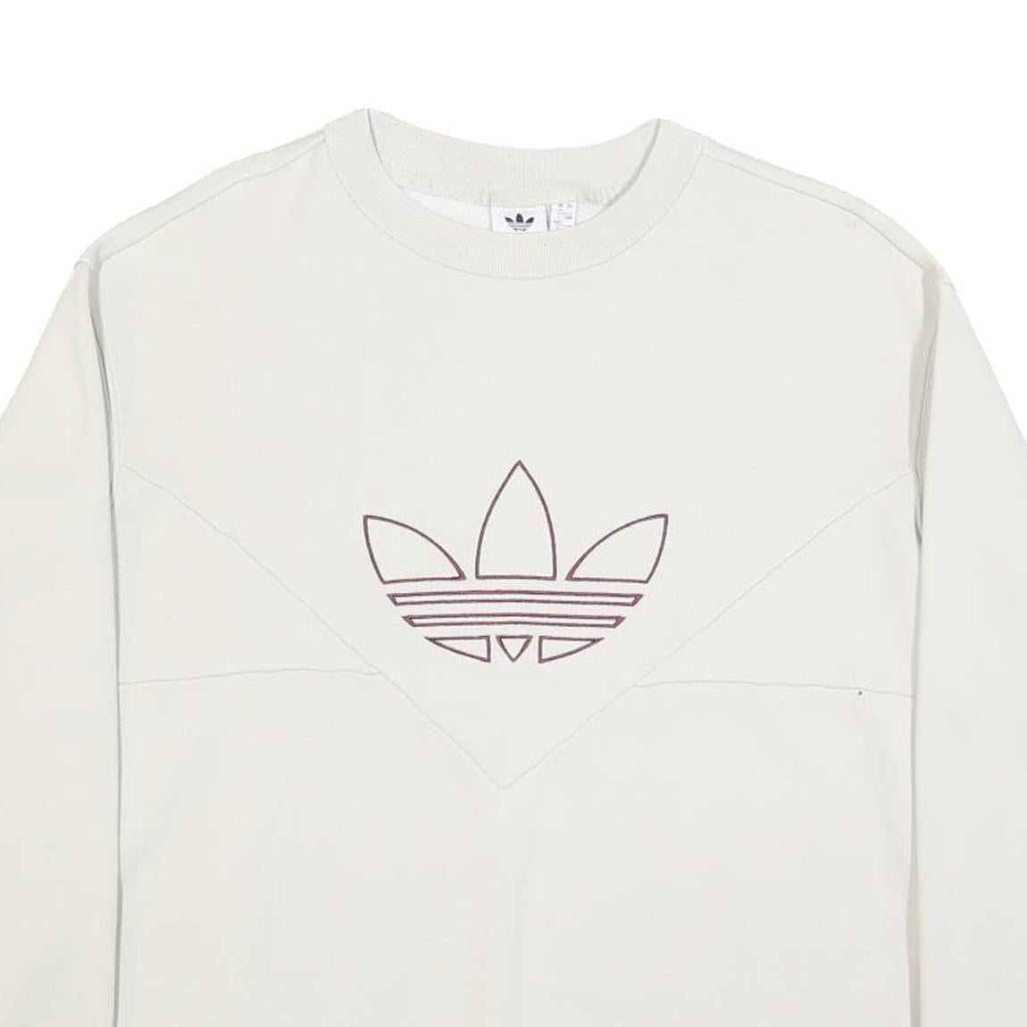 ADIDAS Womens Cream Sweatshirt Crew Neck UK 12 Cotton Blend Pullover