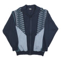 Mens Navy Blue Patterned Full Zip Jumper L Retro Vintage Style