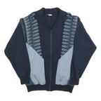 Mens Navy Blue Patterned Full Zip Jumper L Retro Vintage Style