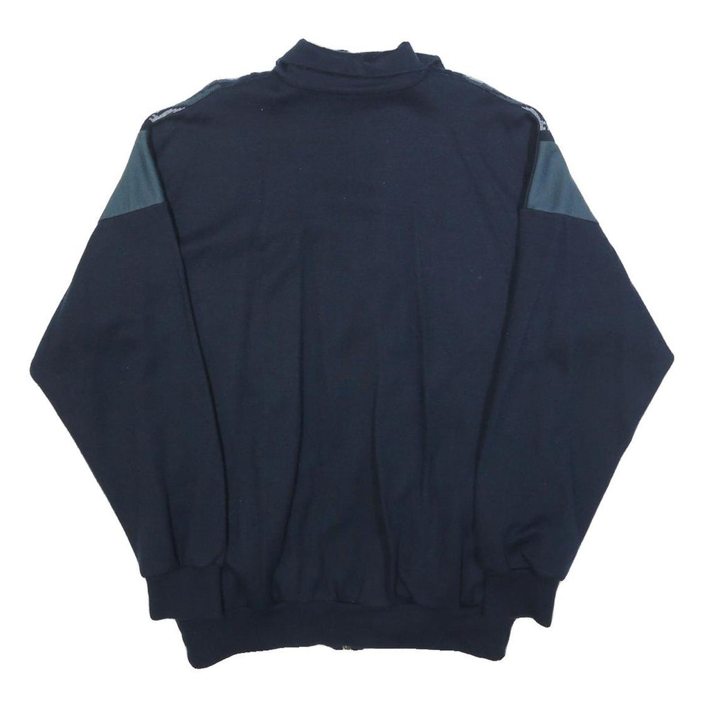 Mens Navy Blue Patterned Full Zip Jumper L Retro Vintage Style