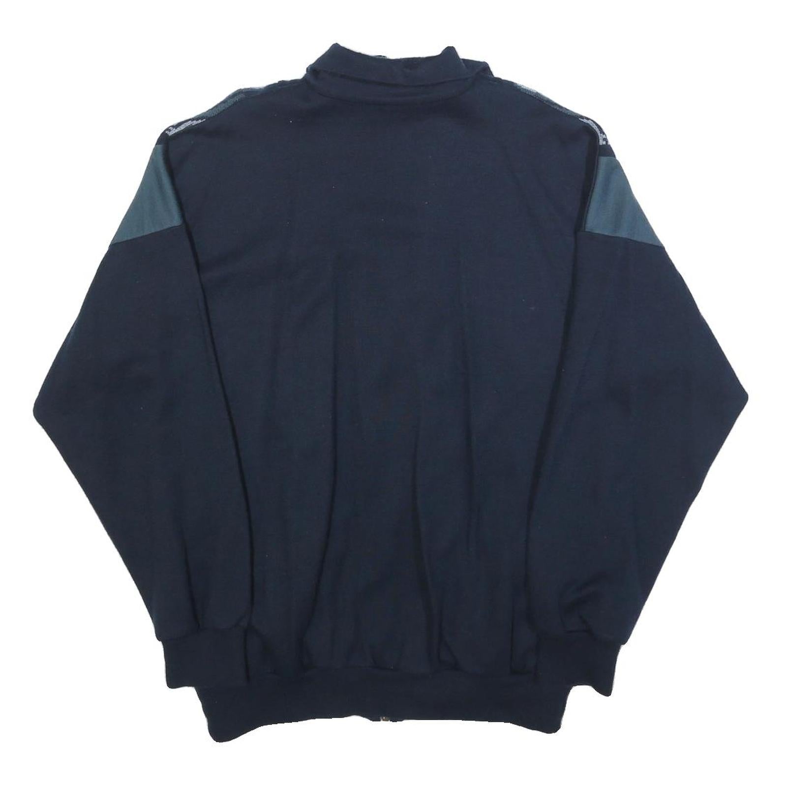 Mens Navy Blue Patterned Full Zip Jumper L Retro Vintage Style