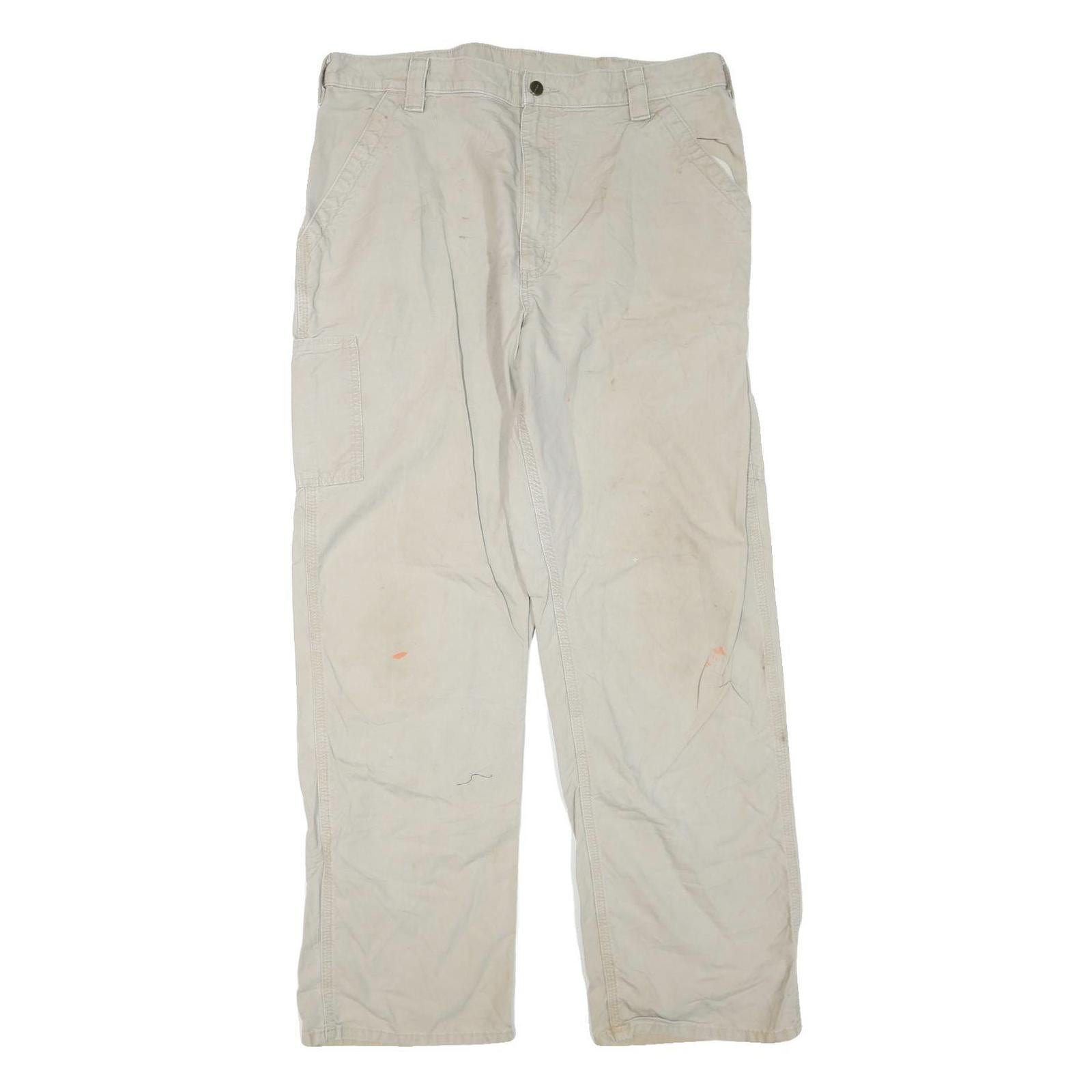 CARHARTT Mens Cotton Blend Beige Workwear Regular Straight Trousers W38 L34