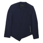 ZARA Womens Navy Blue Asymmetric Jacket L Acetate Tailored Plain Stylish