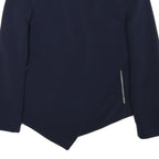 ZARA Womens Navy Blue Asymmetric Jacket L Acetate Tailored Plain Stylish