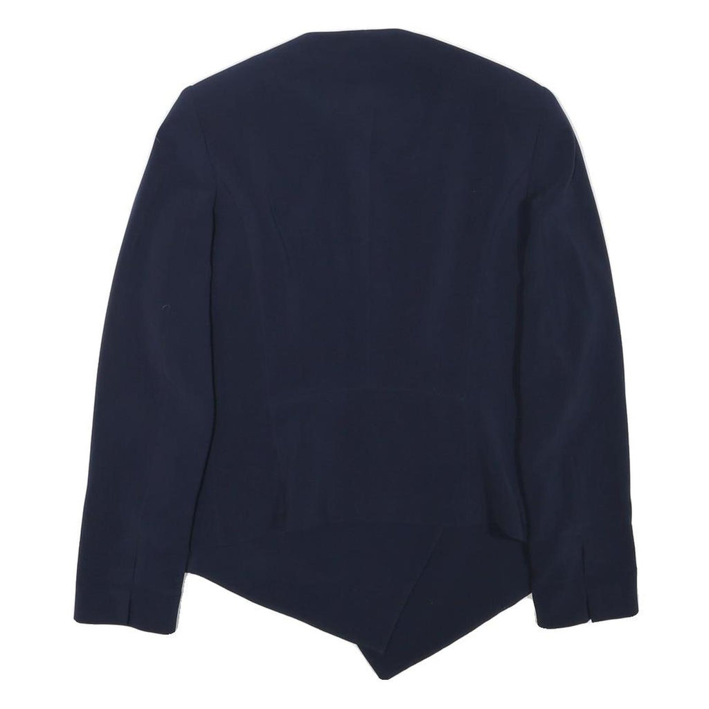 ZARA Womens Navy Blue Asymmetric Jacket L Acetate Tailored Plain Stylish