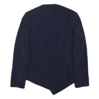 ZARA Womens Navy Blue Asymmetric Jacket L Acetate Tailored Plain Stylish