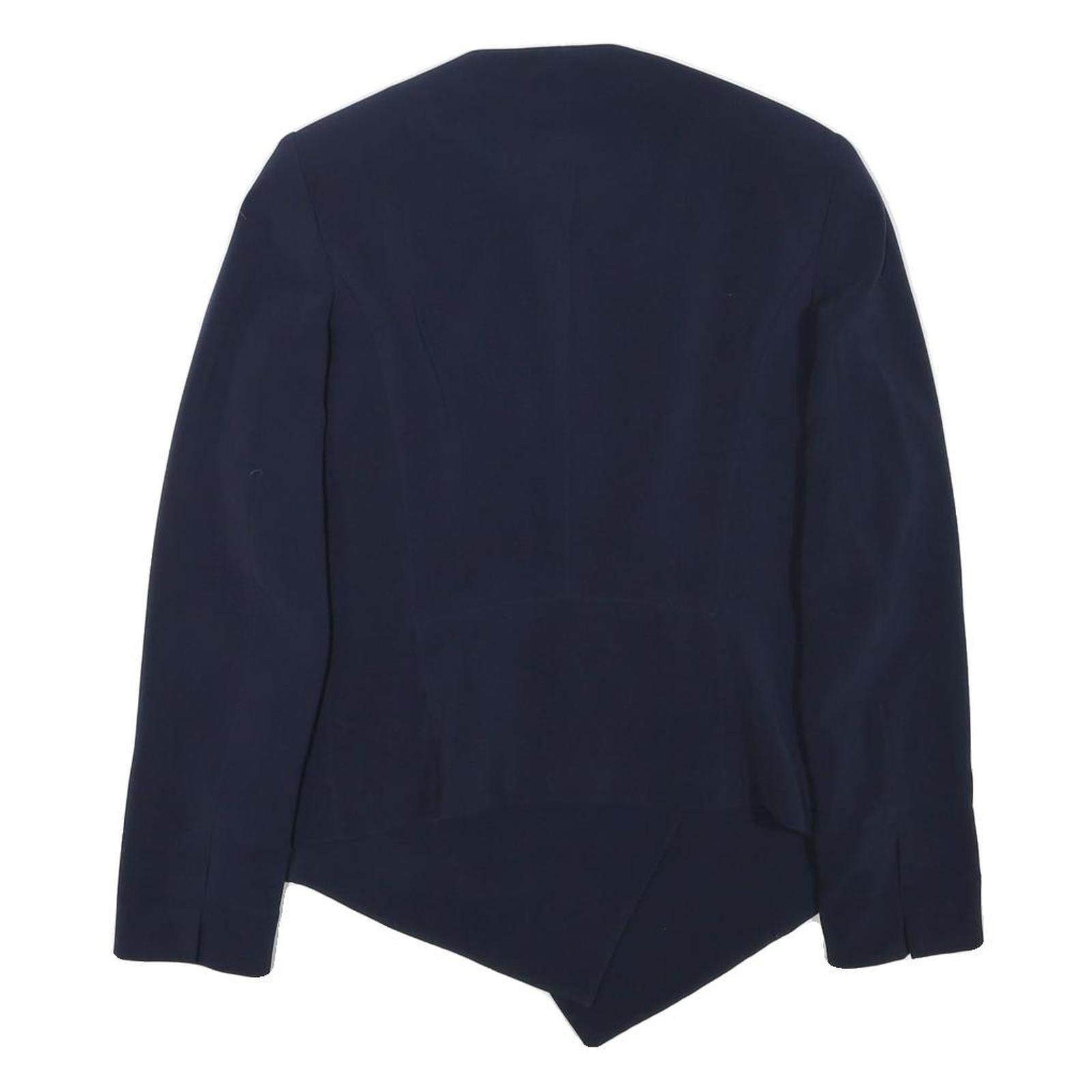 ZARA Womens Navy Blue Asymmetric Jacket L Acetate Tailored Plain Stylish