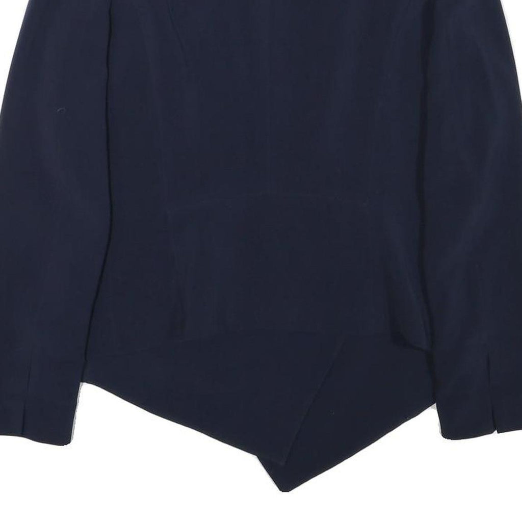 ZARA Womens Navy Blue Asymmetric Jacket L Acetate Tailored Plain Stylish