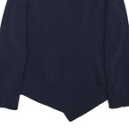 ZARA Womens Navy Blue Asymmetric Jacket L Acetate Tailored Plain Stylish