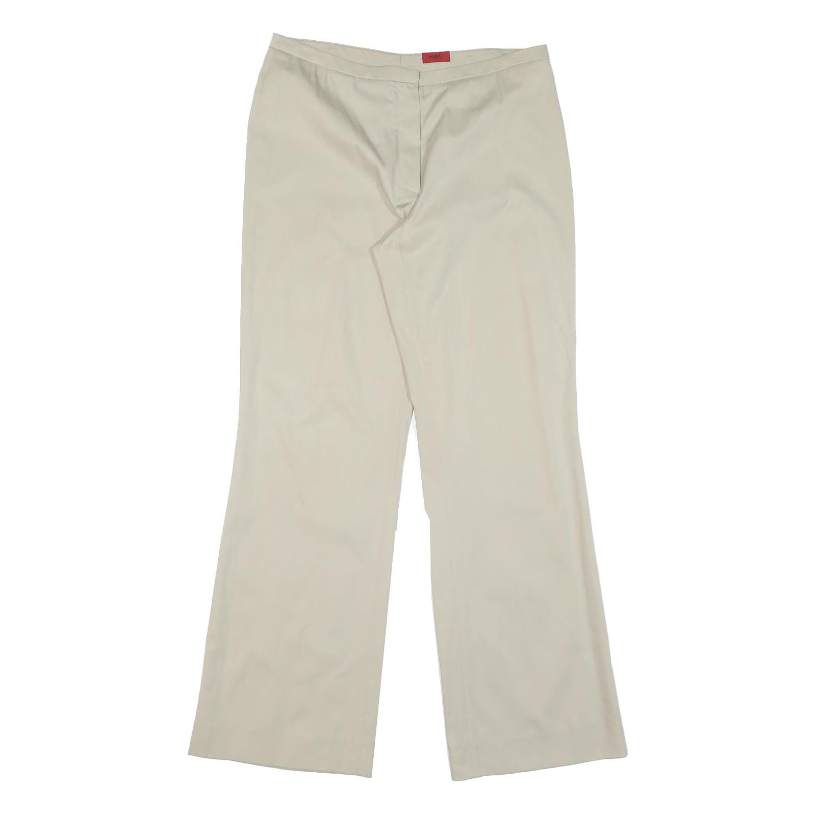 HUGO BOSS Womens Cotton Blend Beige Regular Straight Trousers W32 L32 Classic