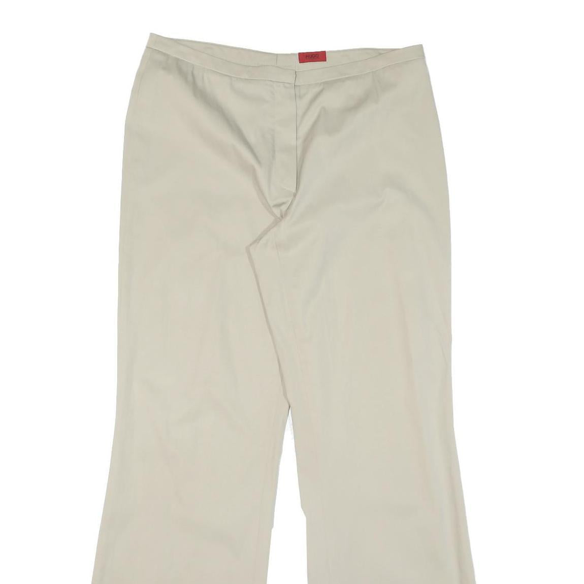 HUGO BOSS Womens Cotton Blend Beige Regular Straight Trousers W32 L32 Classic