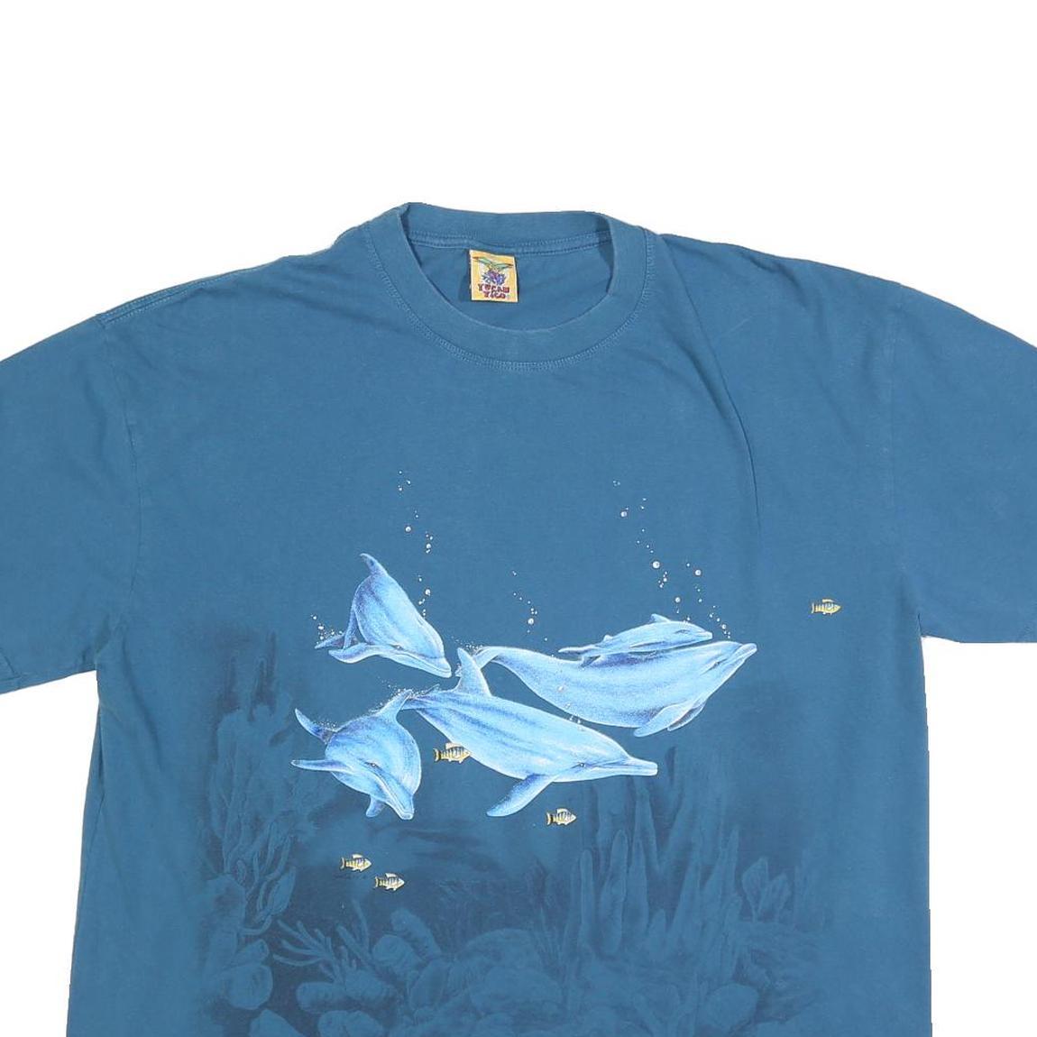 TUCAN TACO Mens Blue XL T-Shirt Short Sleeve Crew Neck Dolphin Graphic Print