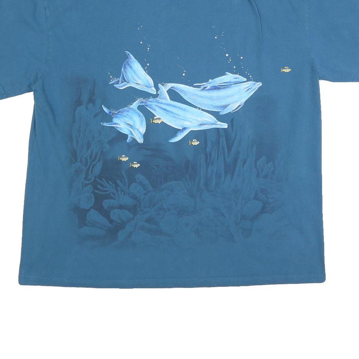 TUCAN TACO Mens Blue XL T-Shirt Short Sleeve Crew Neck Dolphin Graphic Print