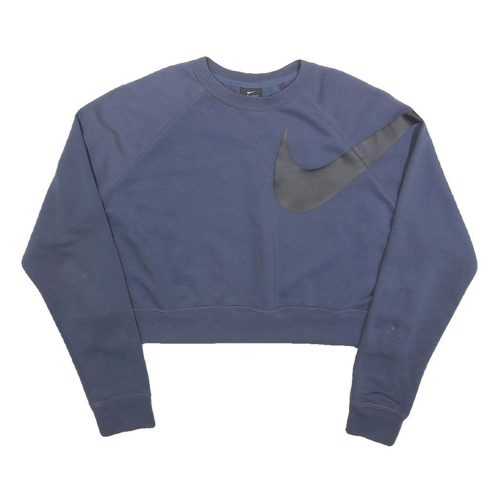 NIKE Womens Blue Cotton Blend Crew Neck M Sweatshirt Large Swoosh Logo Casual